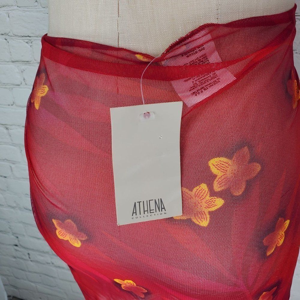 Athena Swimsuit Skirt Cover Up Red Floral Ties Sheer New - Picture 4 of 7